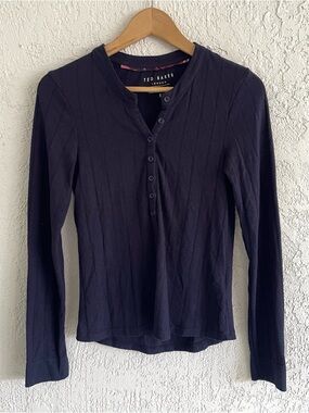 Ted Baker Ribbed Long Sleeve Henley Button Front Top